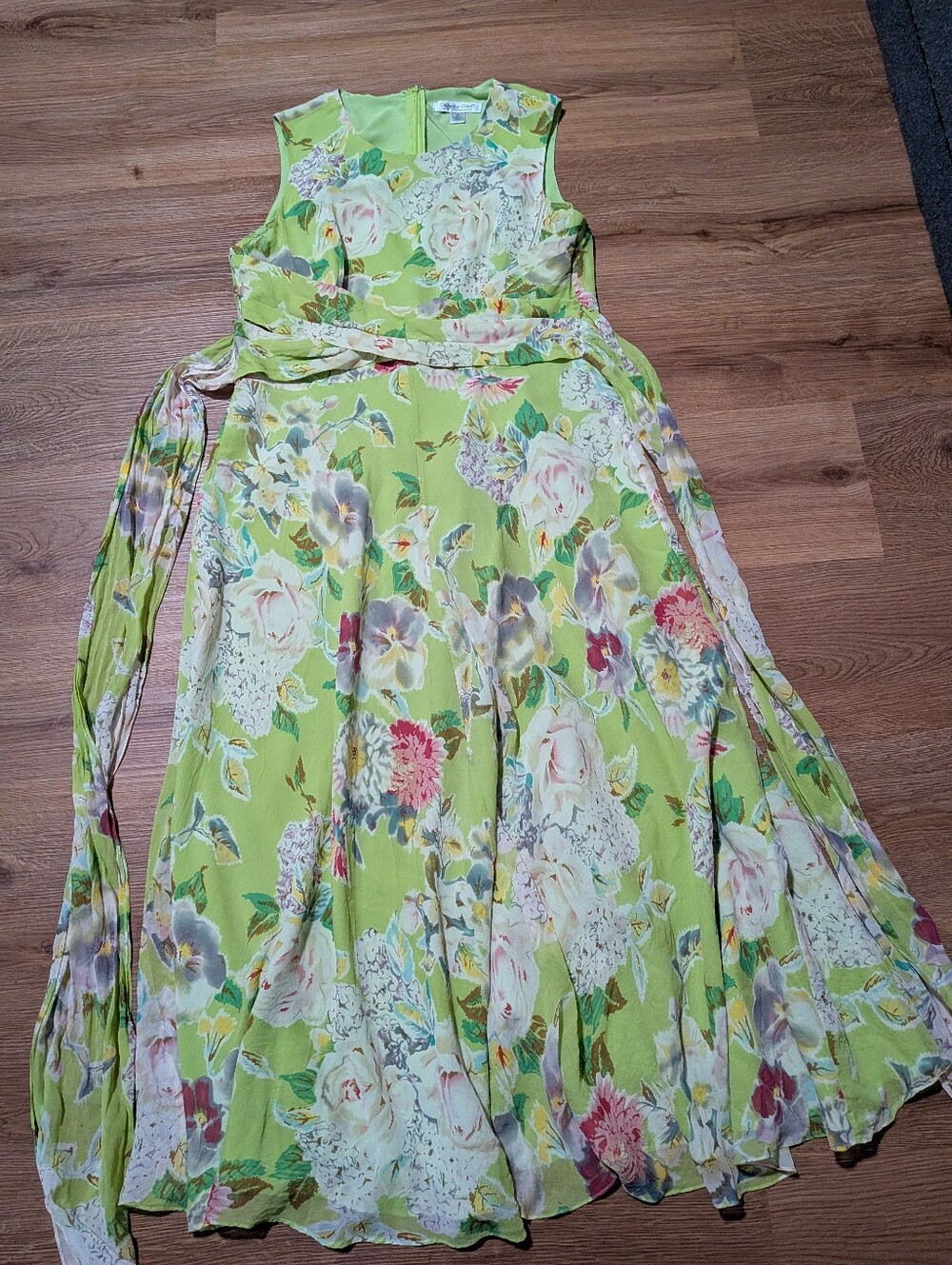 Coldwater Creek Vintage Green Silk Maxi Dress 10